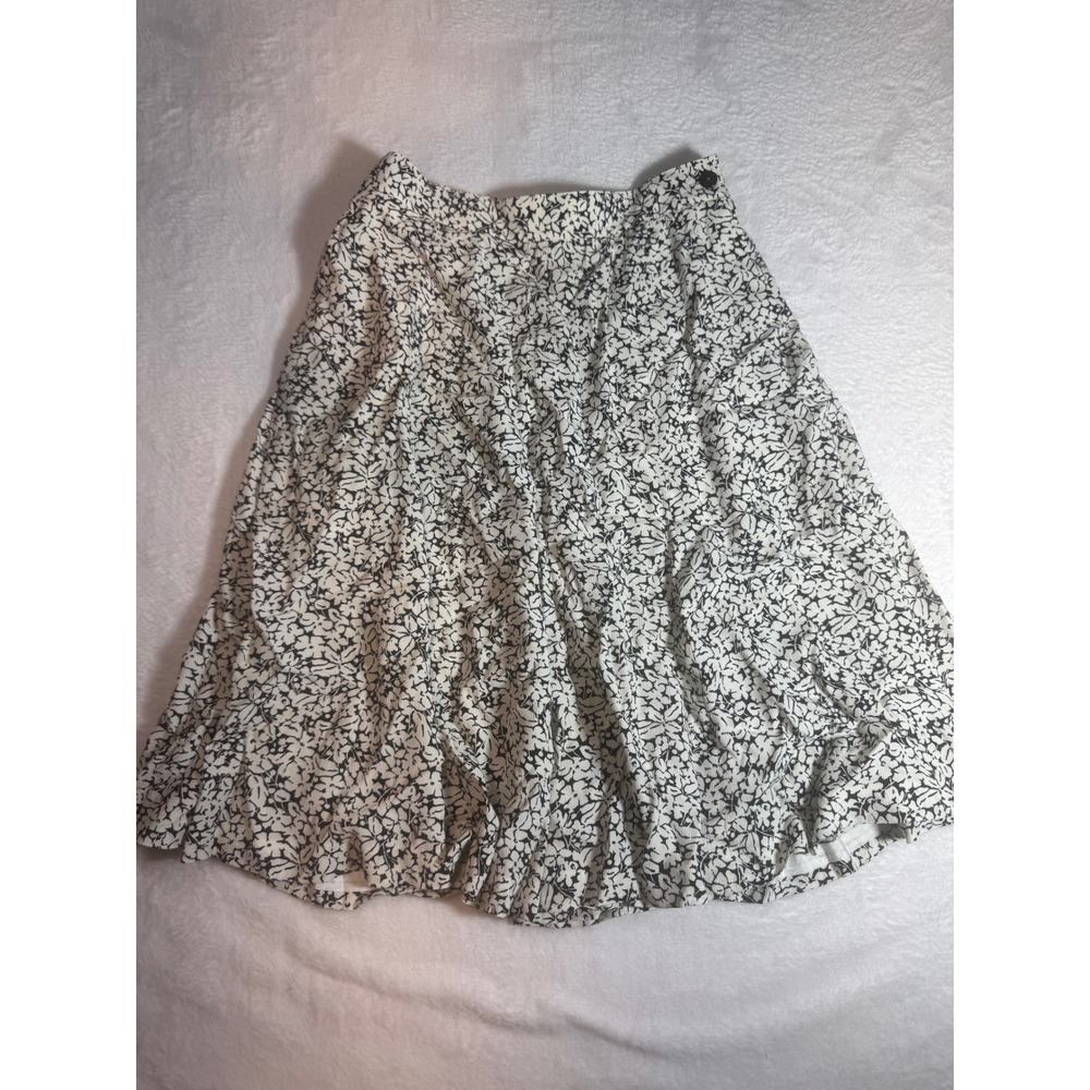 Liz Claiborne Collection Black White Floral Rayon Midi Skirt Size 8